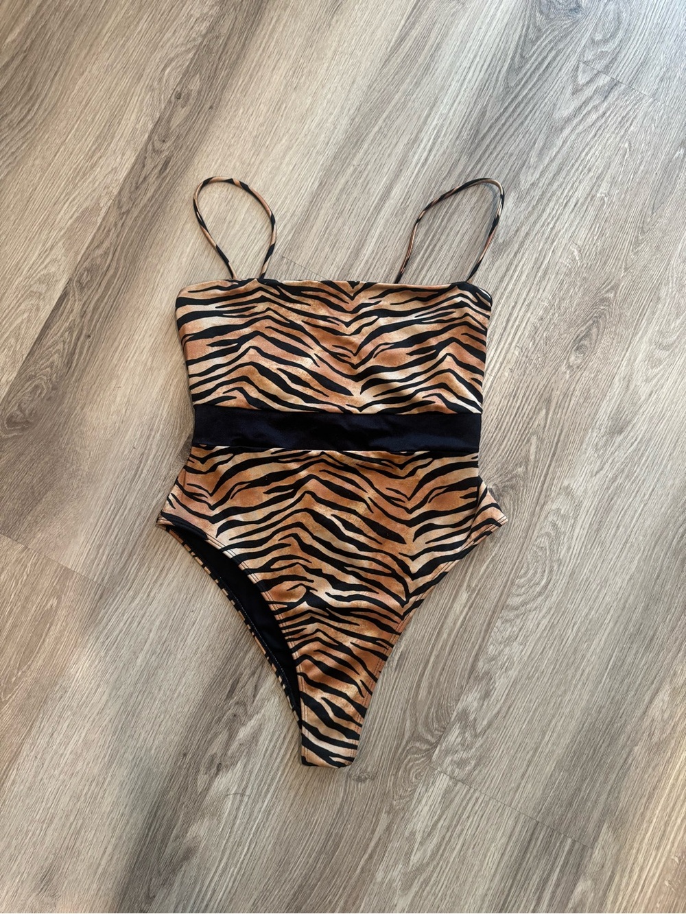 Kendall & Kylie Tiger-Print One-Piece Swimsuit in Brown and Black